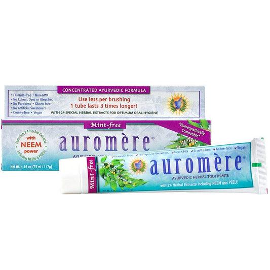 Auromere Ayurvedic Toothpaste Mint Free with Neem & Peelu 4.16 oz