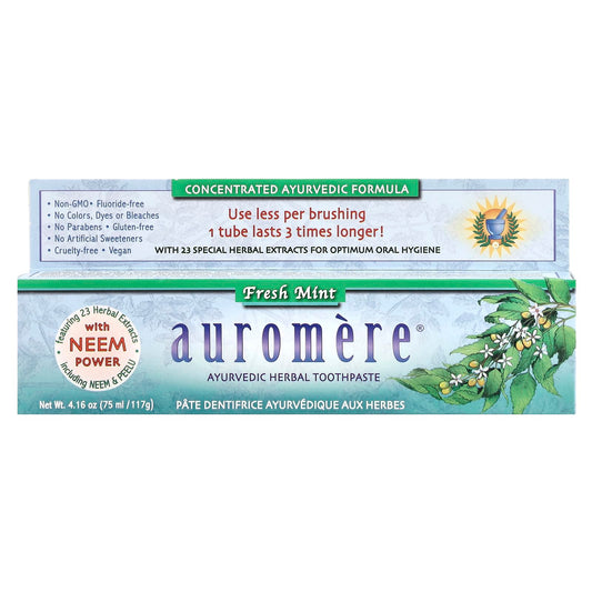 Packaging of Auromere Freshmint Herbal Toothpaste 4.16 oz
