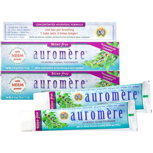 Auromere Mint Free Ayurvedic Toothpaste 4oz 2-Pack – front packaging