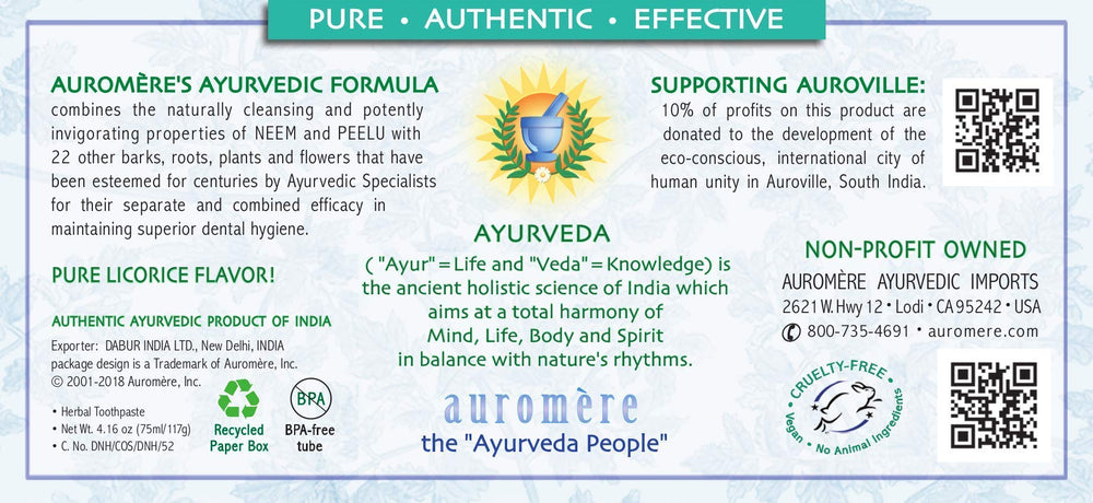 Toothpaste ingredients: Neem and Peelu Ayurvedic blend