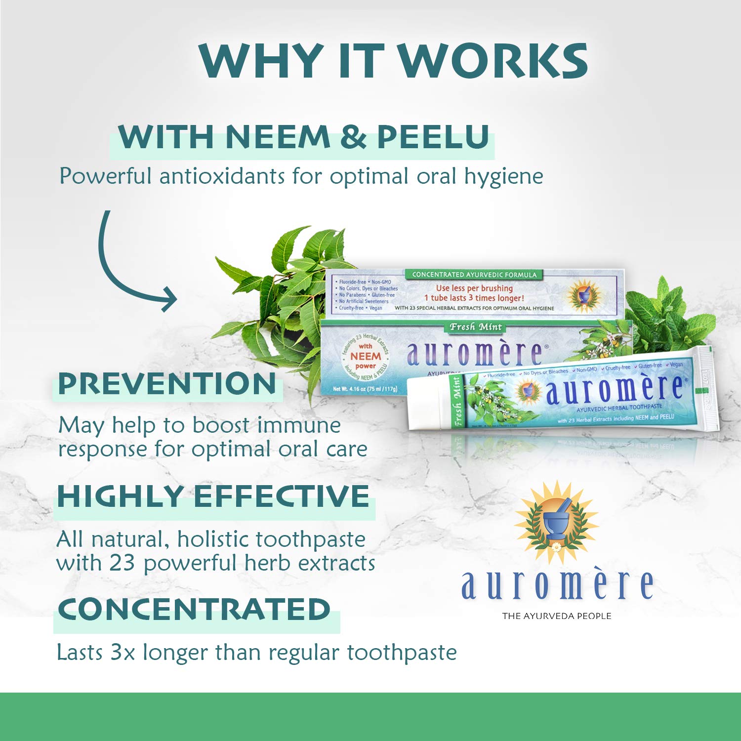 Neem and Peelu herbal ingredients for Auromere toothpaste