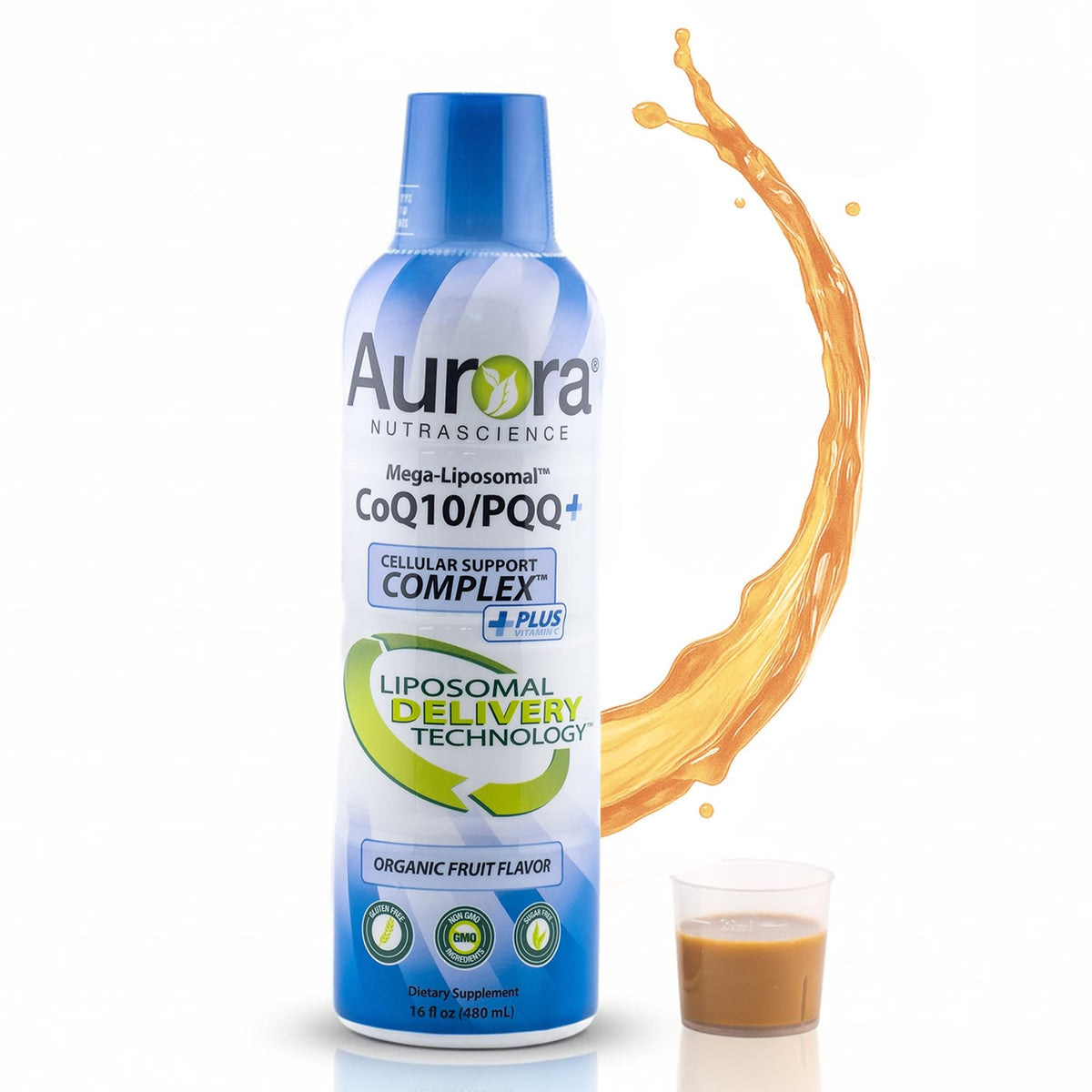 Front label of Aurora Nutrascience Mega-Liposomal CoQ10 bottle