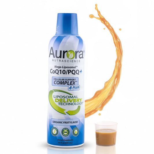 Front label of Aurora Nutrascience Mega-Liposomal CoQ10 bottle