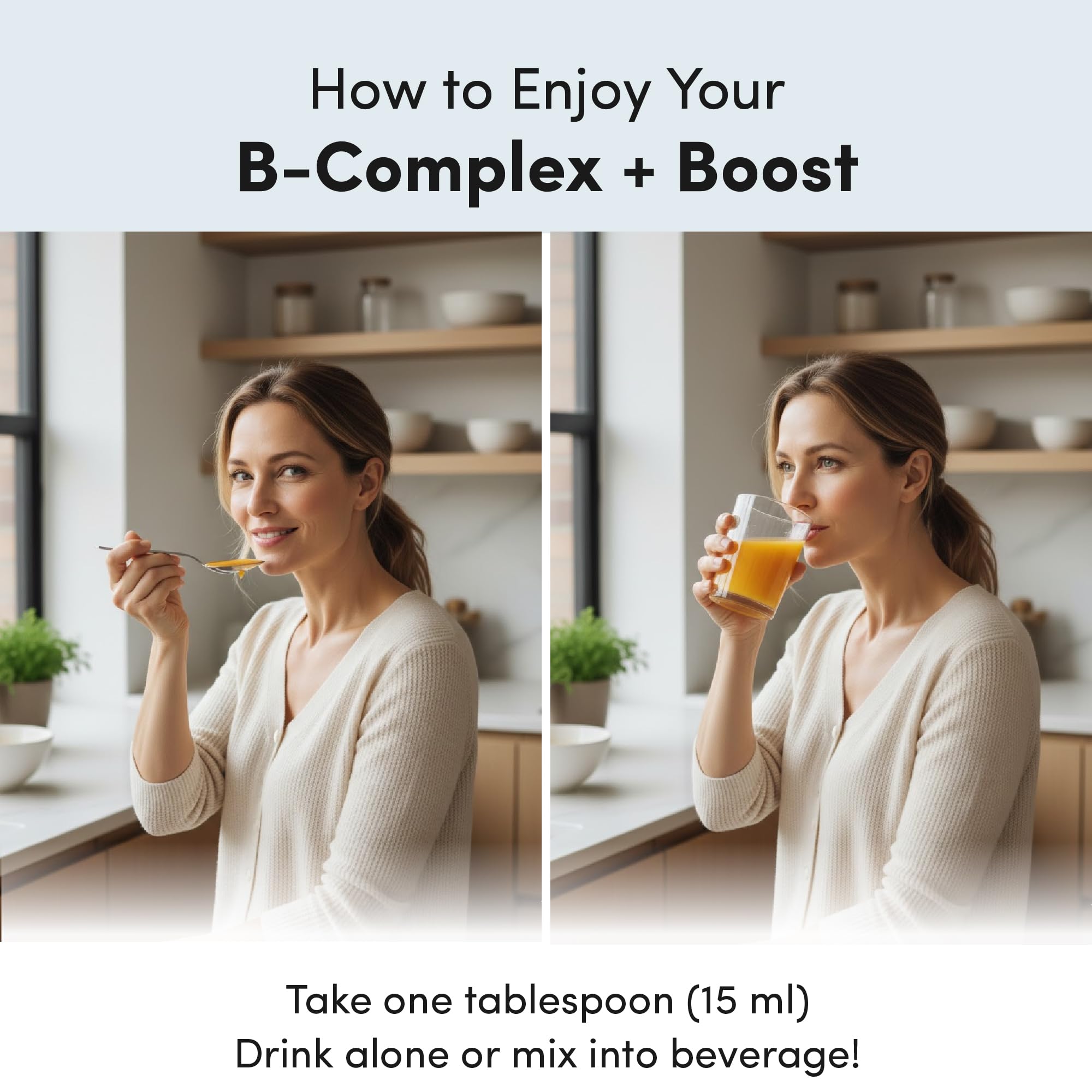 Serving suggestion with 16 oz bottle showing daily dose