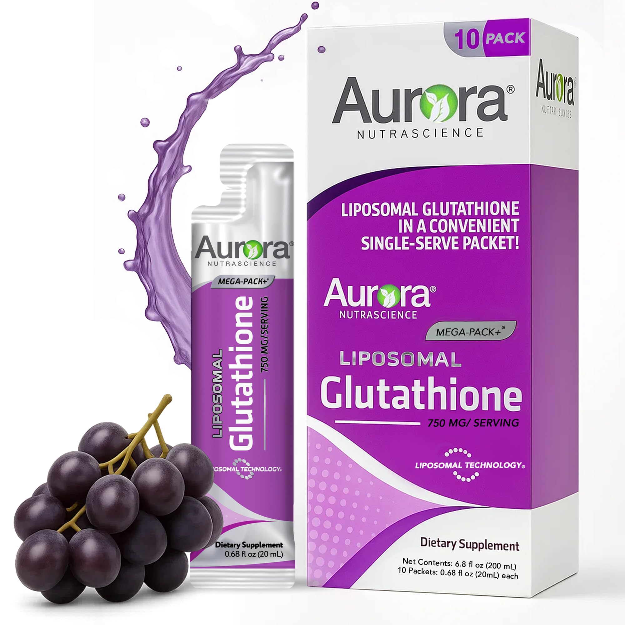 Front packaging of Aurora Nutrascience Mega-Liposomal Glutathione 750 mg