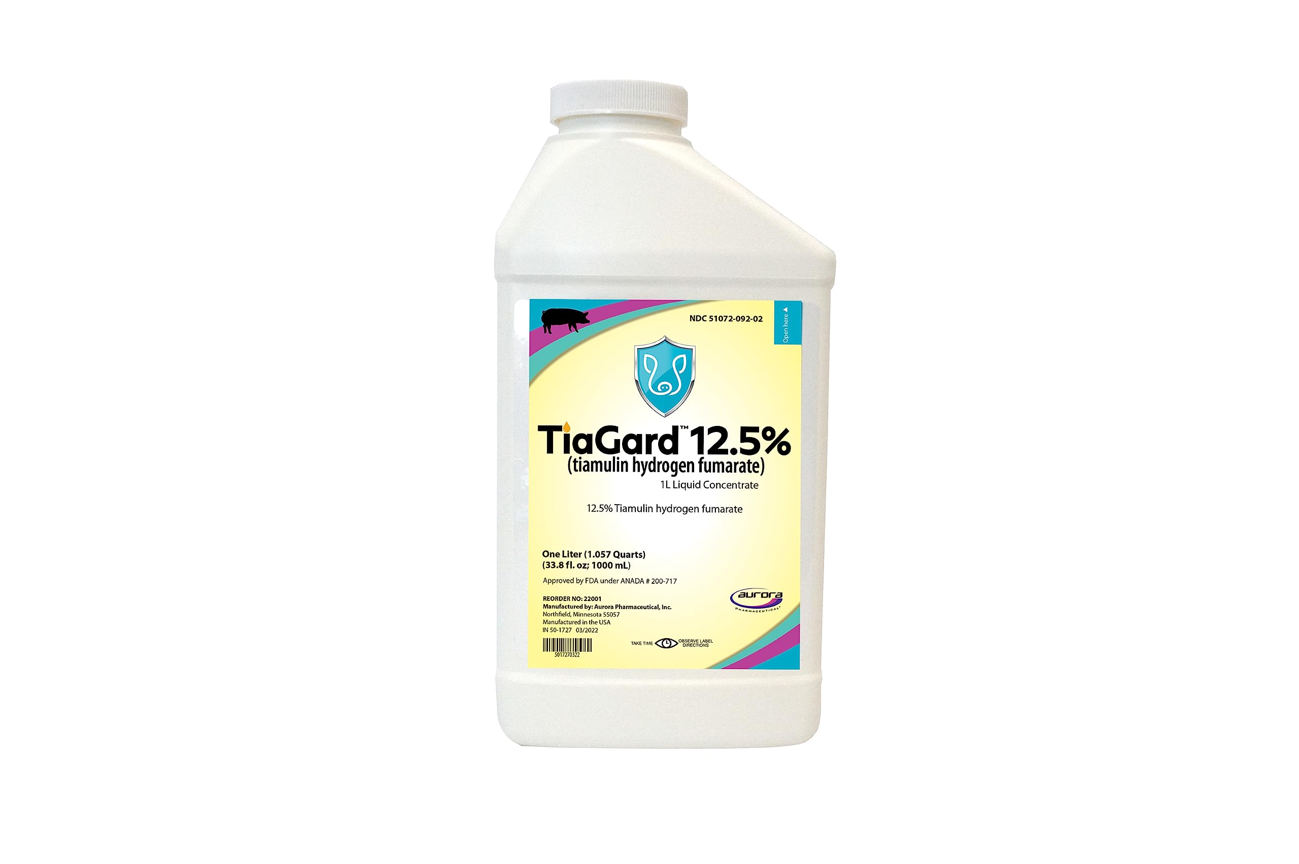 1L bottle of Aurora TiaGard 12.5% liquid concentrate for swine