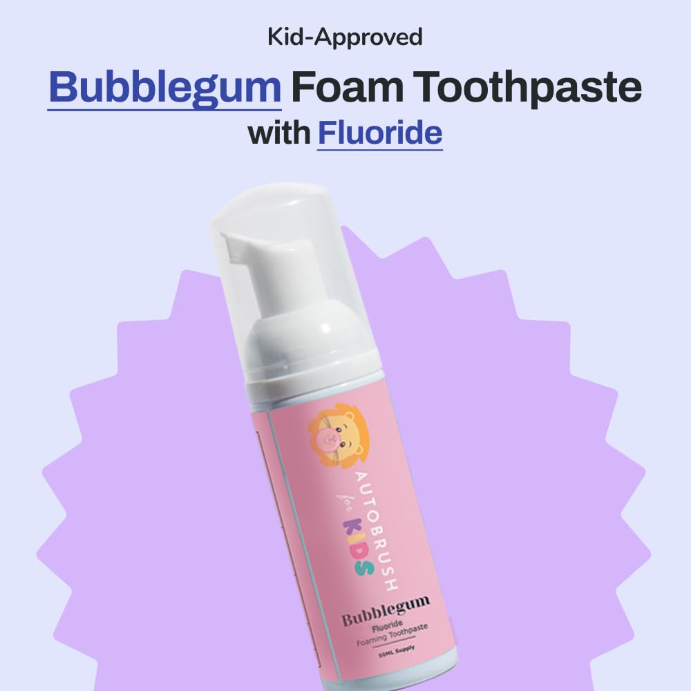 Autobrush Fluoride toothpaste for kids bubblegum flavor – tube close-up