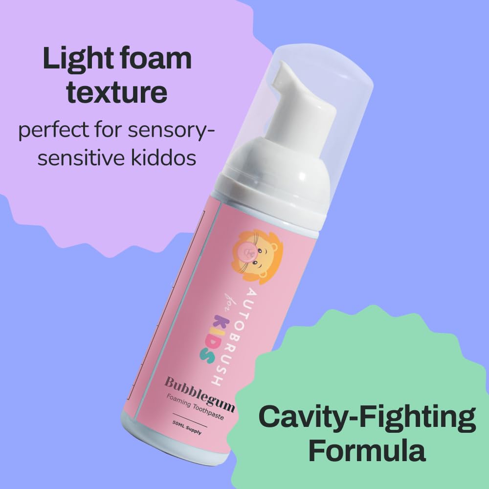 Close-up of autobrush foaming toothpaste texture