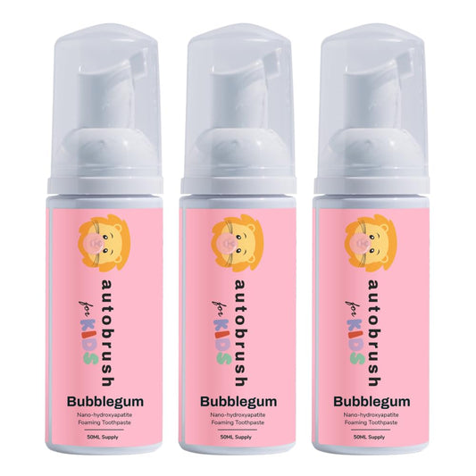 Autobrush Fluoride-Free Foaming Toothpaste for Kids - Bubblegum Flavor - Pack of 3