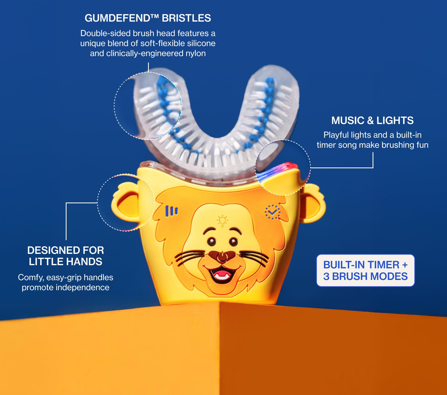 Side view of Autobrush Kids Lion-themed toothbrush