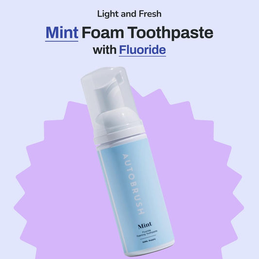 Close-up of mint-flavored Autobrush toothpaste foam