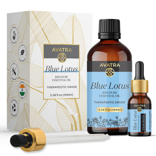 Avatra Blue Lotus Essential Oil bottle with travel bottle