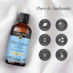 Blue lotus essential oil in amber glass bottle