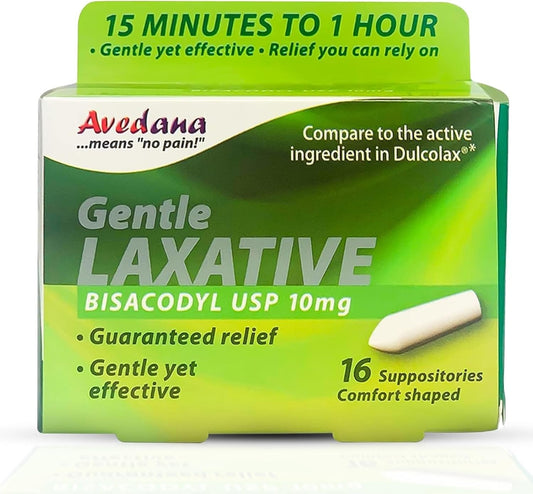 AVEDANA Bisacodyl suppository pack-16 shows a compact supply for quick relief.