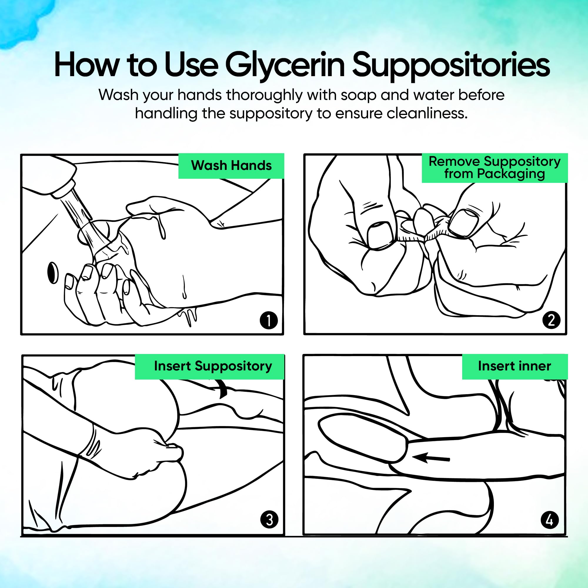 AVEDANA glycerin suppositories insertion ease visual emphasizes comfortable, painless placement for fast relief.