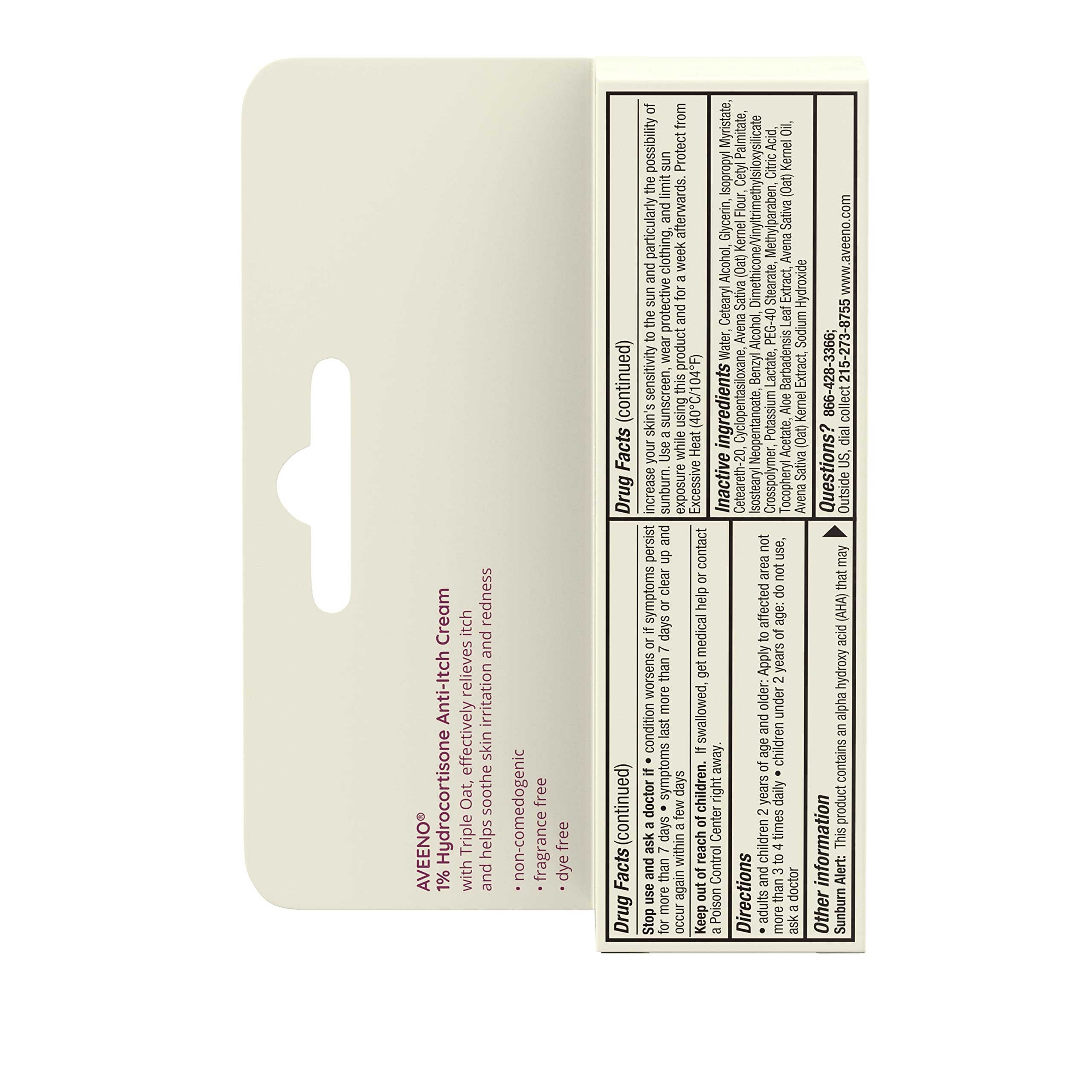 Aveeno 1-ounce hydrocortisone cream tube for convenient use.