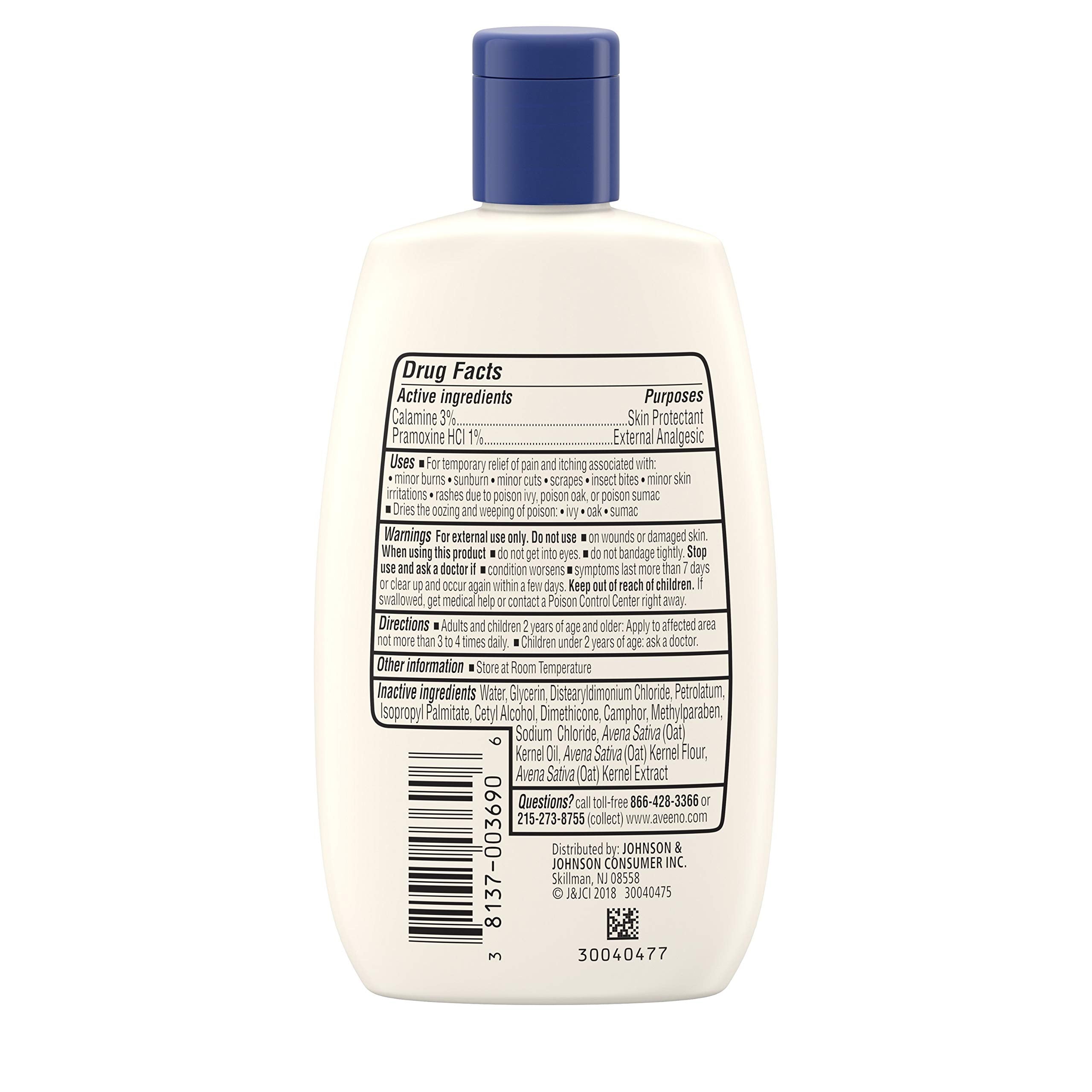 Aveeno anti-itch lotion close-up shows calamine texture for drying weepy rashes.
