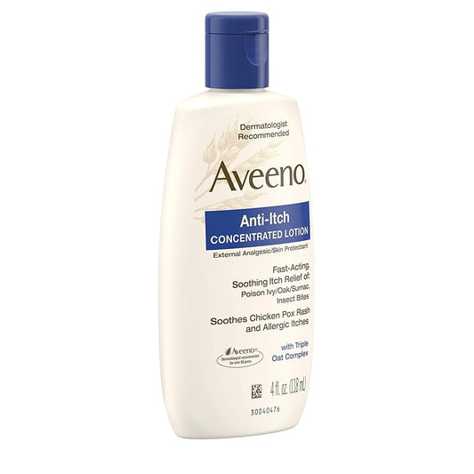 Close-up of Aveeno lotion label showing fragrance-free formula for sensitive skin.
