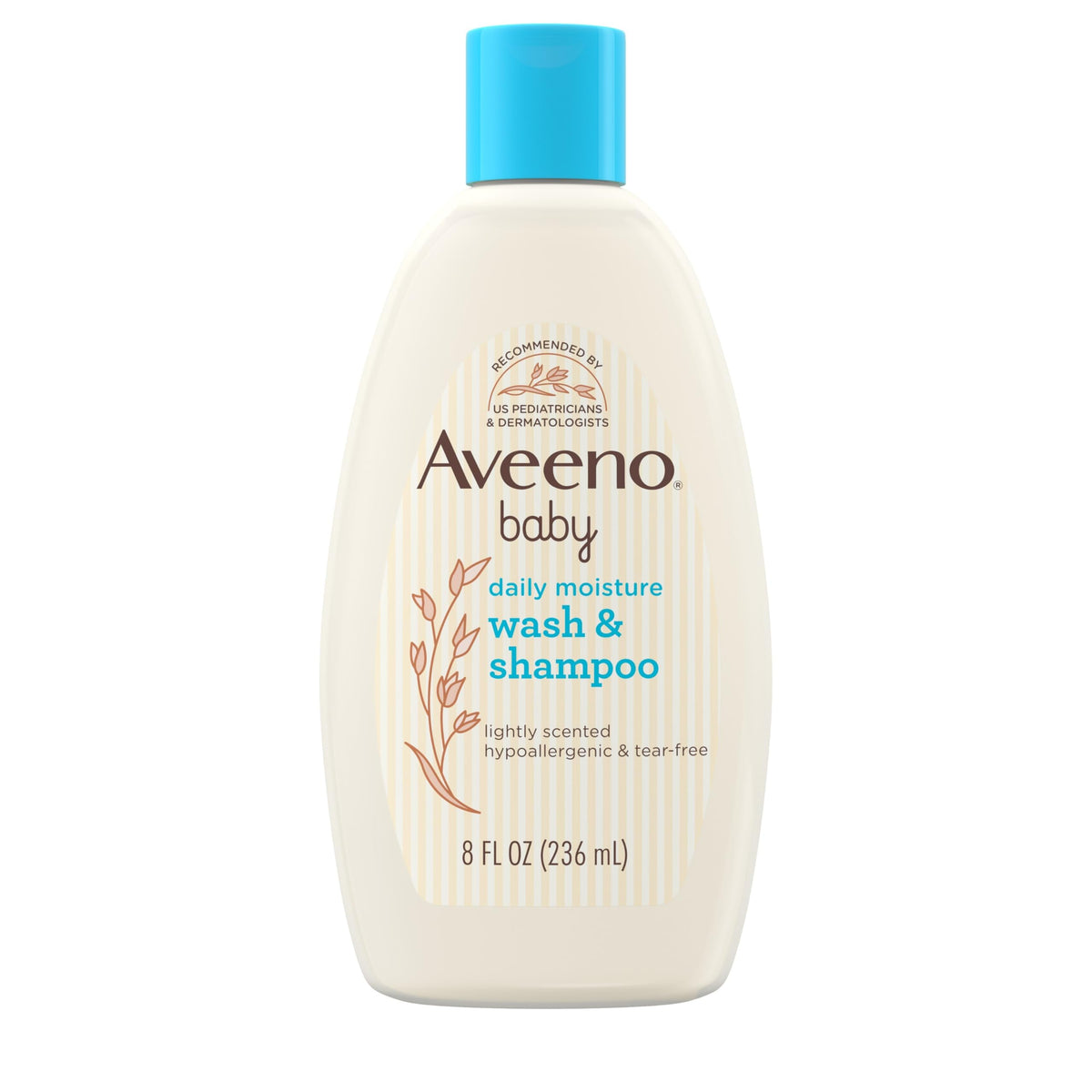 Aveeno Baby Daily Moisture 2-in-1 Wash & Shampoo front view with 8 oz bottles (pack of 2)