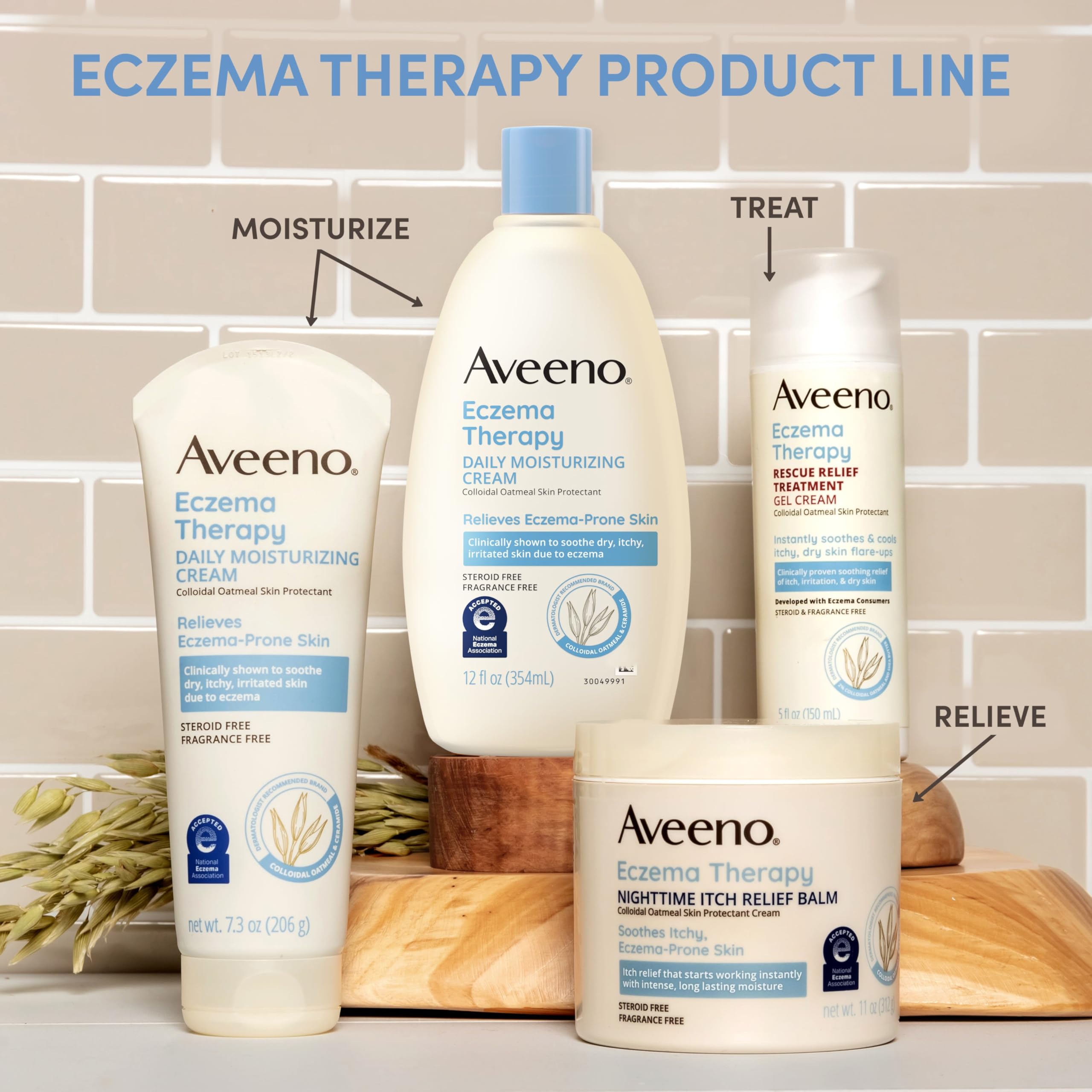 Aveeno Eczema Therapy fragrance-free label emphasizing fragrance-free formula