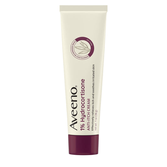 Aveeno fragrance-free dye-free formula shown on packaging for sensitive skin.