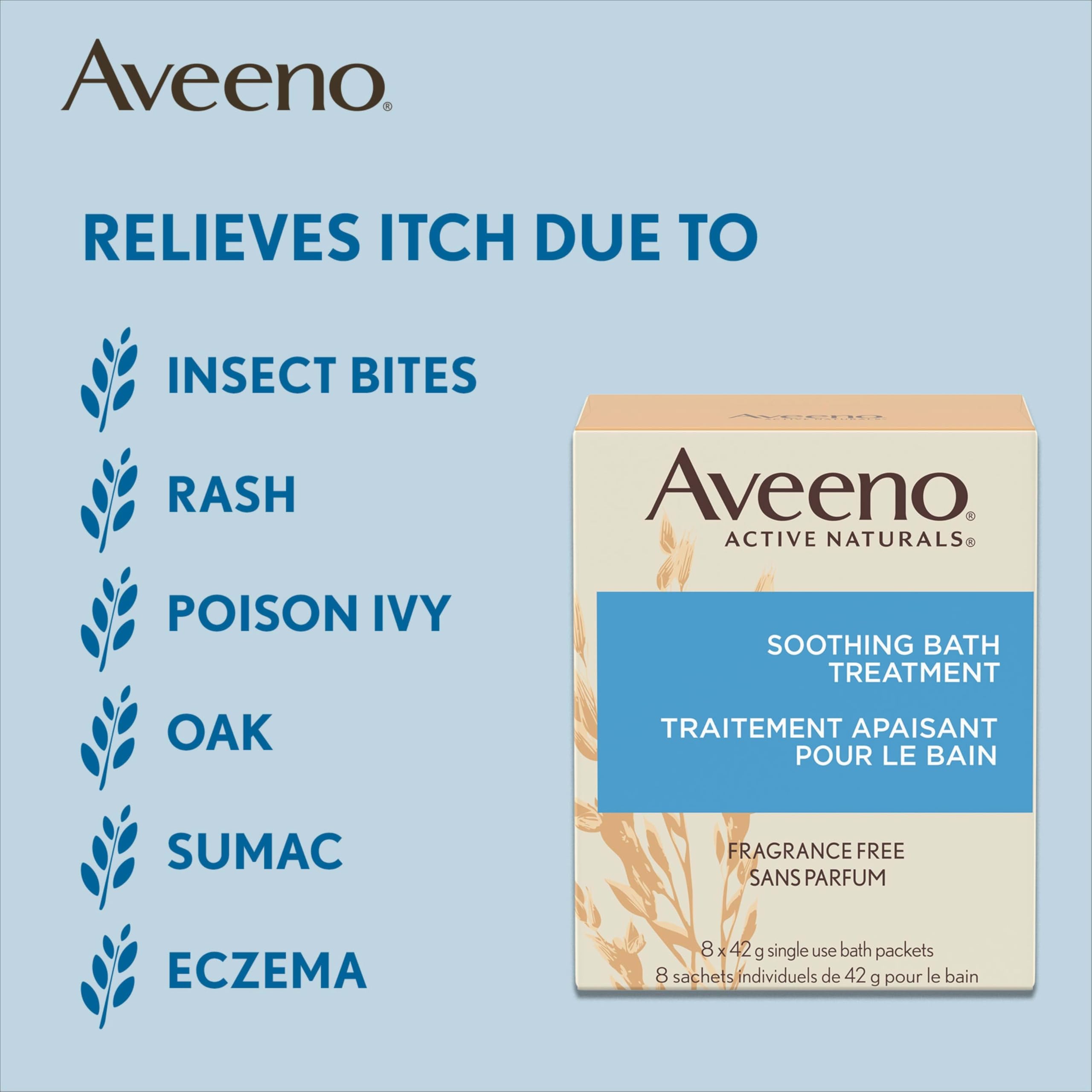 Aveeno colloidal oatmeal close-up showing 100% natural oats.