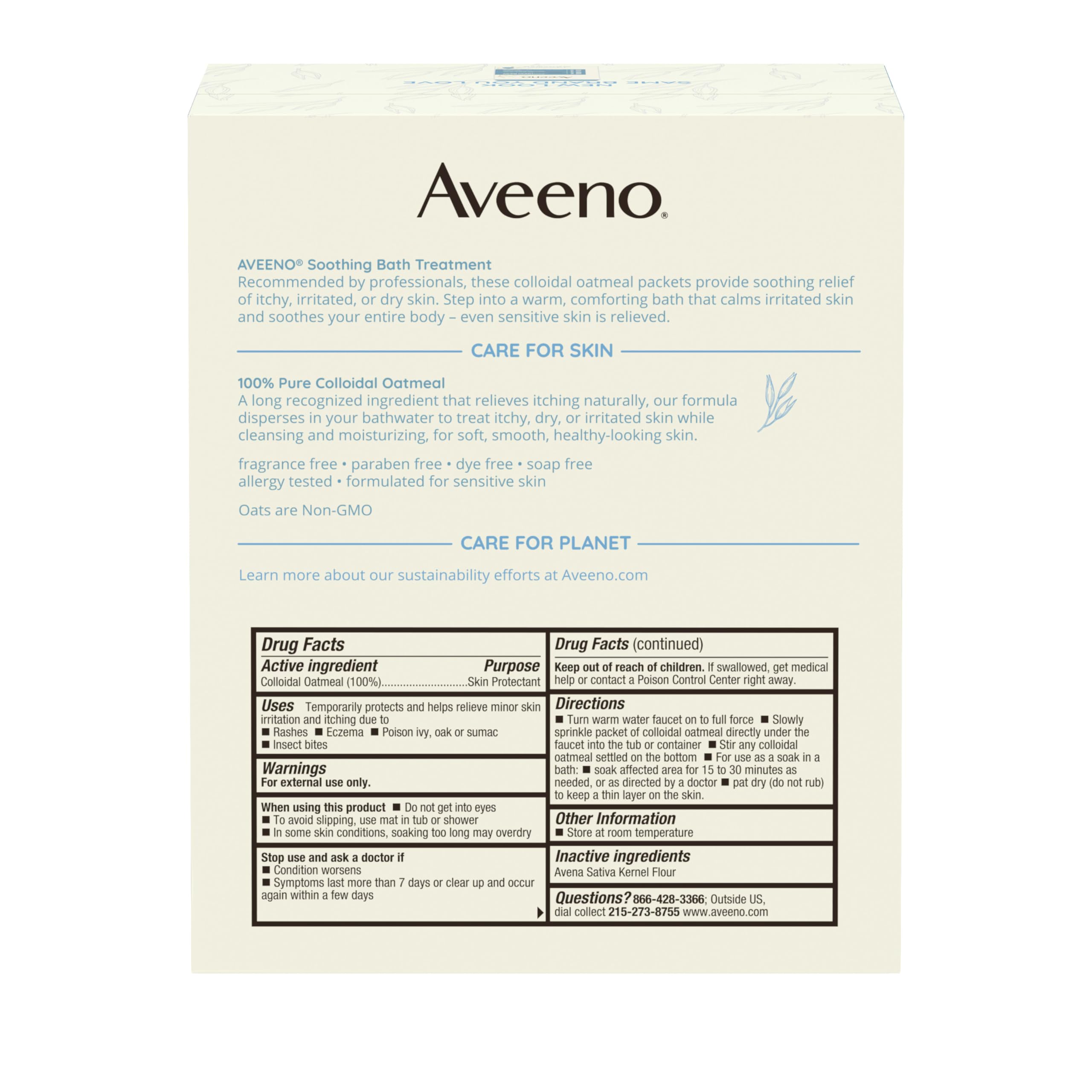 Aveeno travel-friendly bath packets for on-the-go soothing relief.