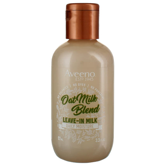 Aveeno Oat Milk Leave-In dispenser demonstrates quick distribution and frizz control potential.