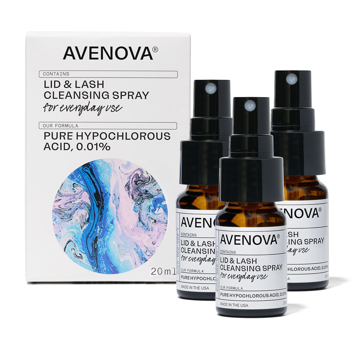 Avenova eyelid cleanser bottle 20ml for gentle daily eye care.