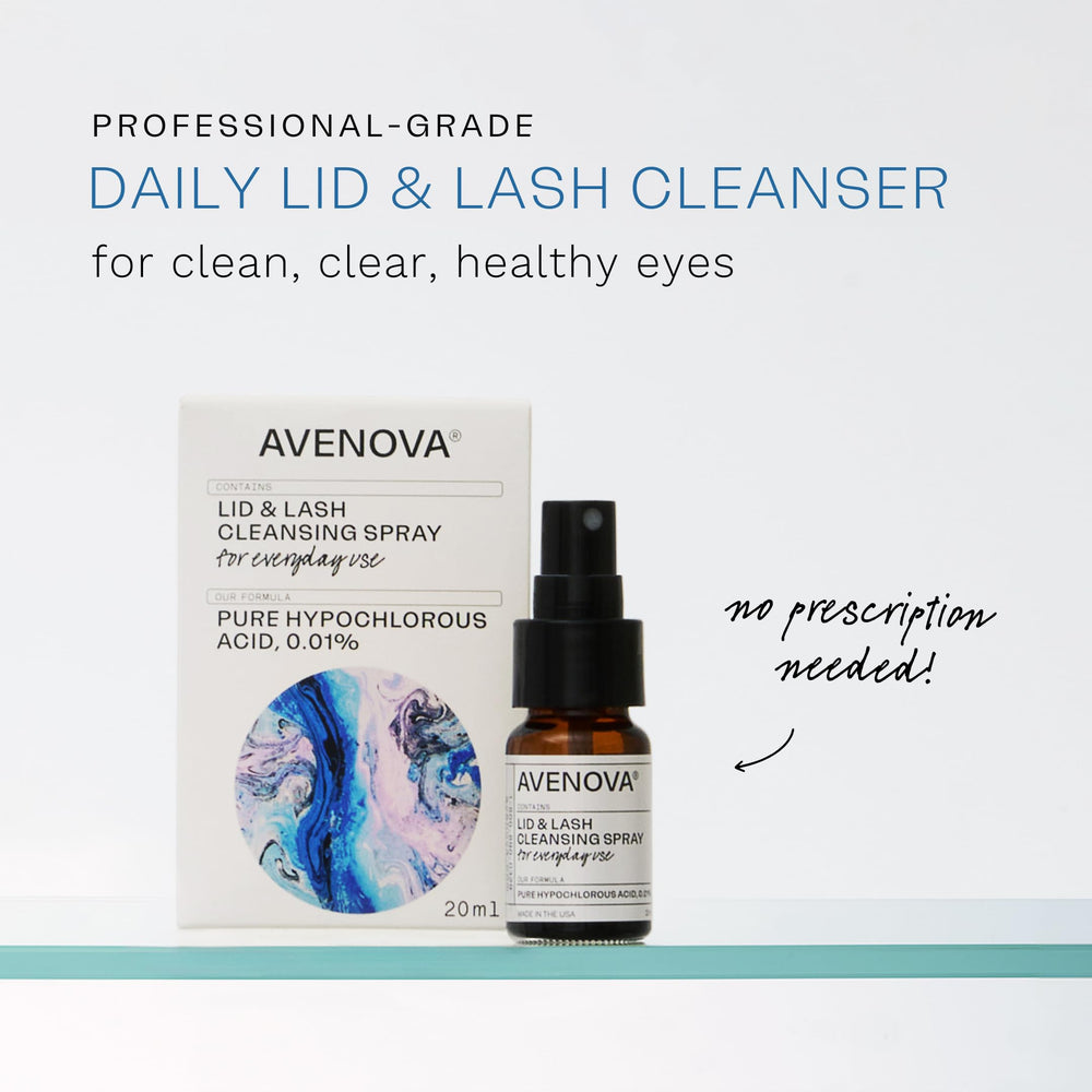 Avenova eyelid cleanser spray mist for debris-free lids and lashes.
