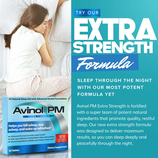 Avinol PM Extra Strength 30-count bottle back label