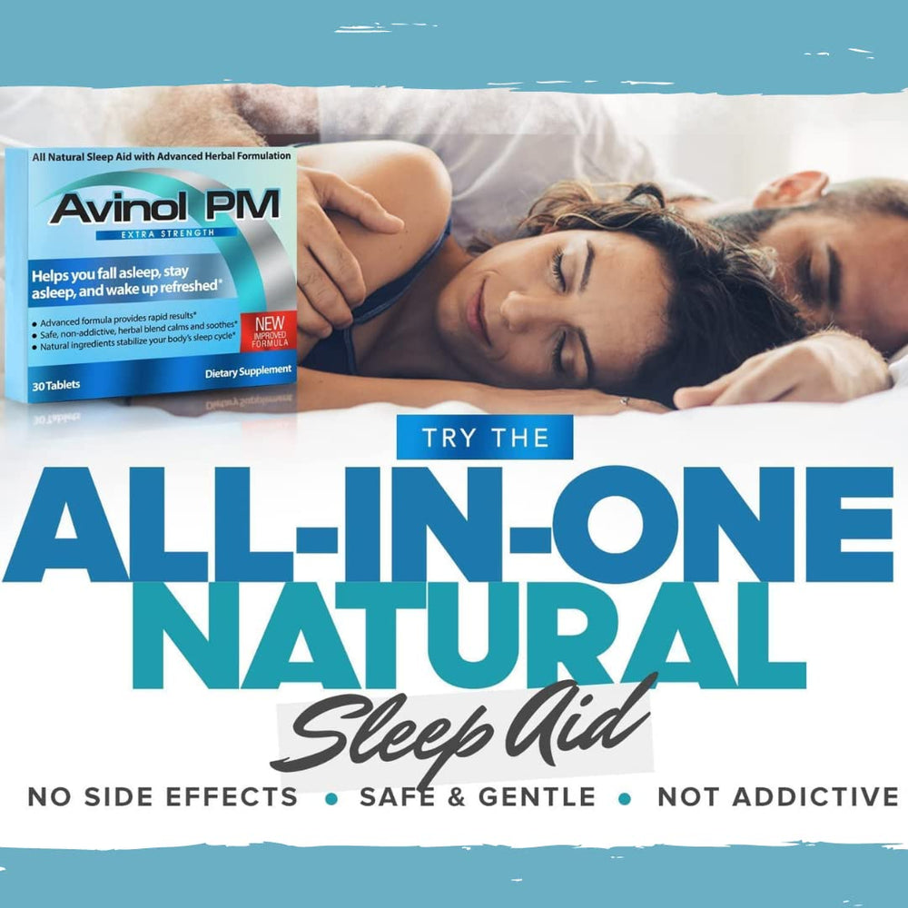 Avinol PM natural ingredients icons visualize gentle support for sleep.