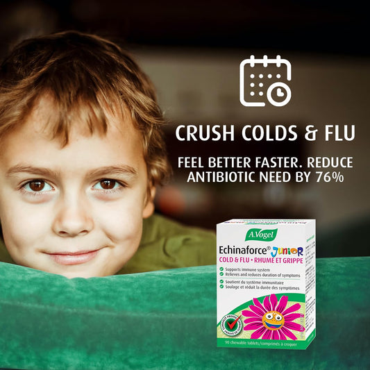 Close-up of orange-flavored Echinaforce Junior chewable tablet