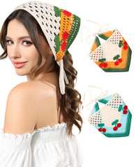 AWAYTR crochet headband with floral cherry design adds color to your hairstyle
