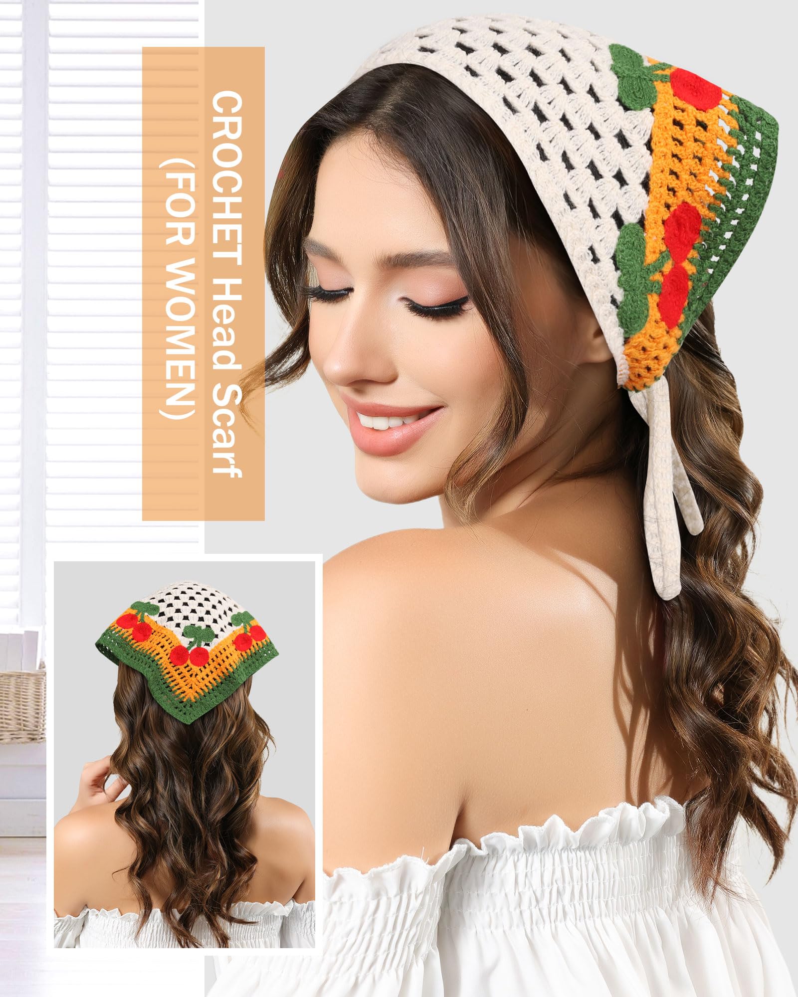AWAYTR crochet headband with floral orange design brightens outfits and covers roots