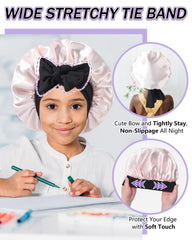 Awaytr kids satin bonnet color options black and light pink.