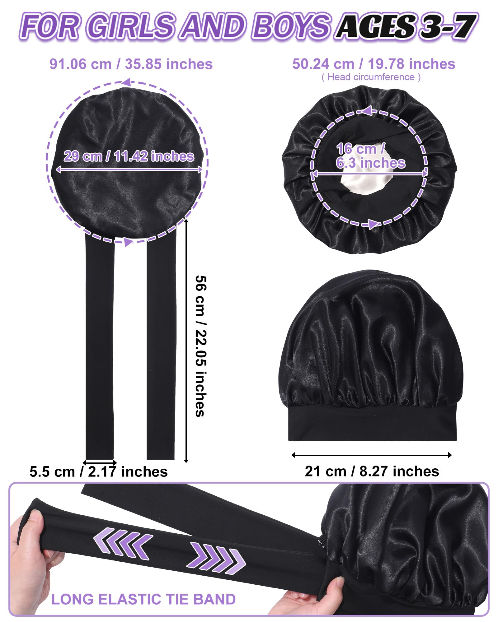 Awaytr kids satin bonnet double-layer fabric reduces frizz and tangles.