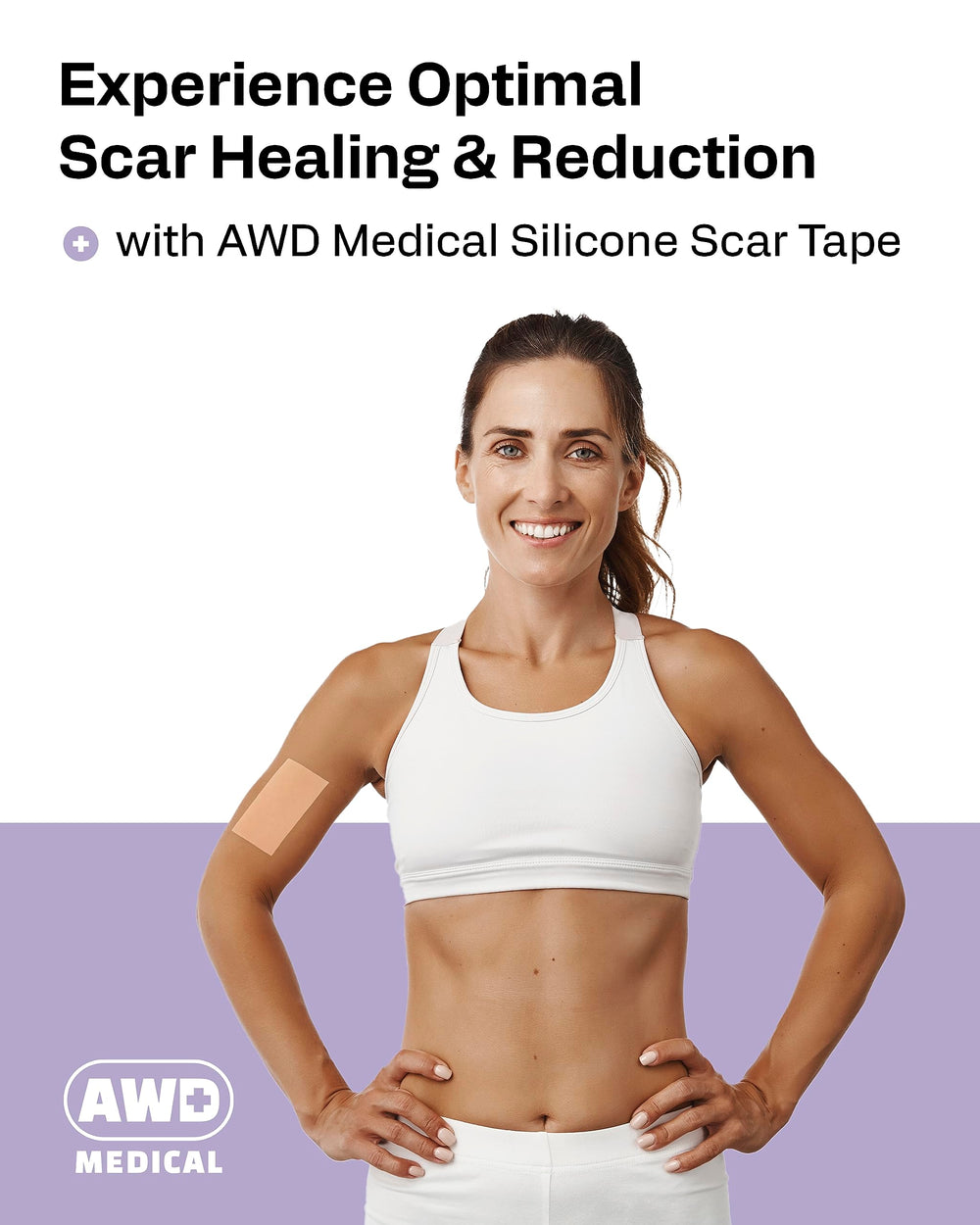 AWD Medical scar tape applied over a healing area to reduce irritation.