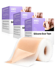 AWD Medical silicone scar tape 3-pack rolls for comfortable scar care and hydration.