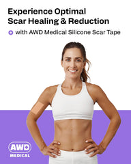 AWD Medical silicone scar tape application on skin demonstrates discreet scar coverage