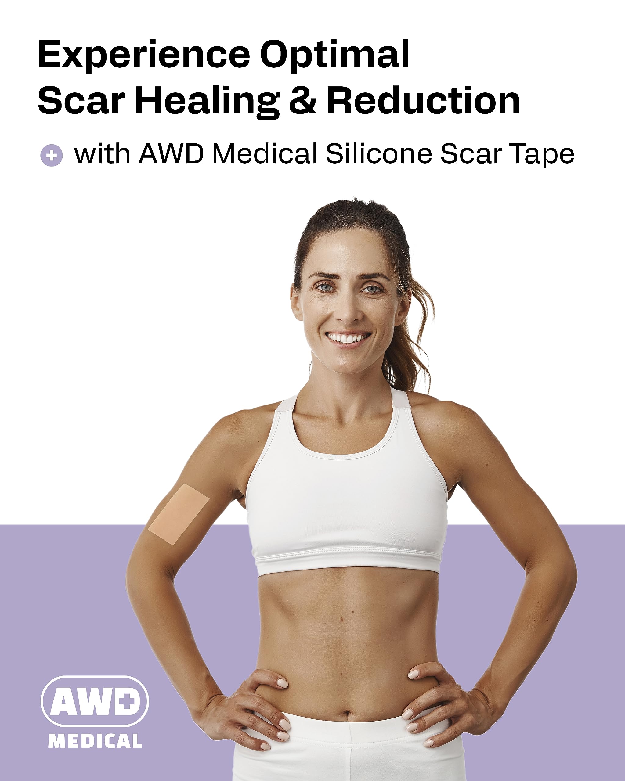 AWD silicone scar tape roll being cut to size for customizable scar coverage.