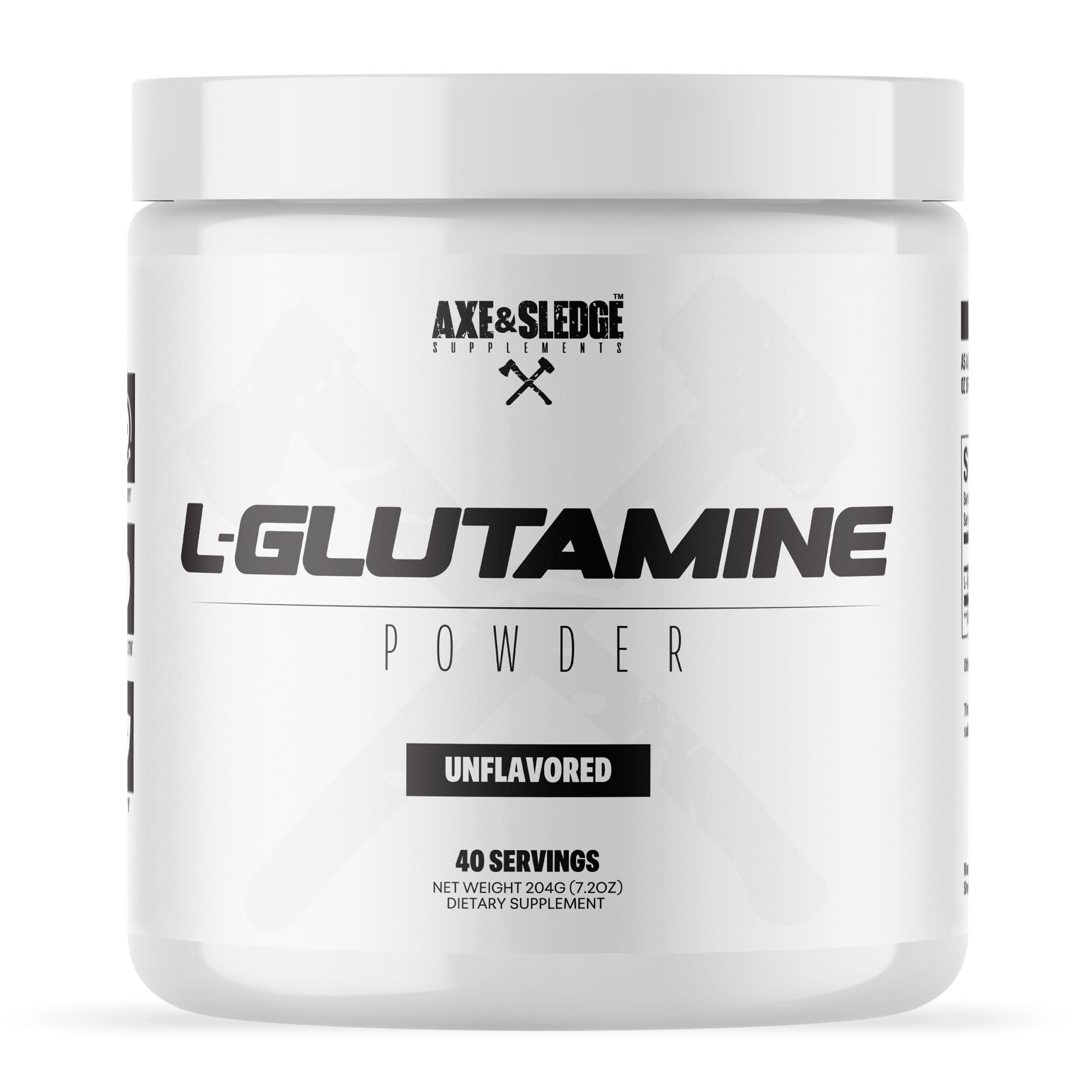 Axe & Sledge Basics Glutamine bottle with 40 servings label