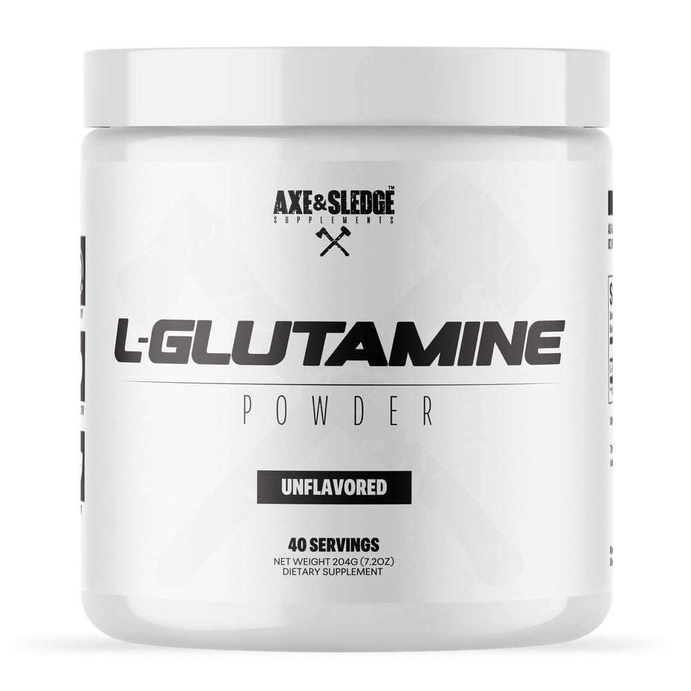 Axe & Sledge Basics Glutamine bottle with 40 servings label