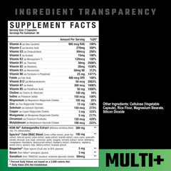 Close-up of label showing 24 vitamins and minerals in Multi Plus
