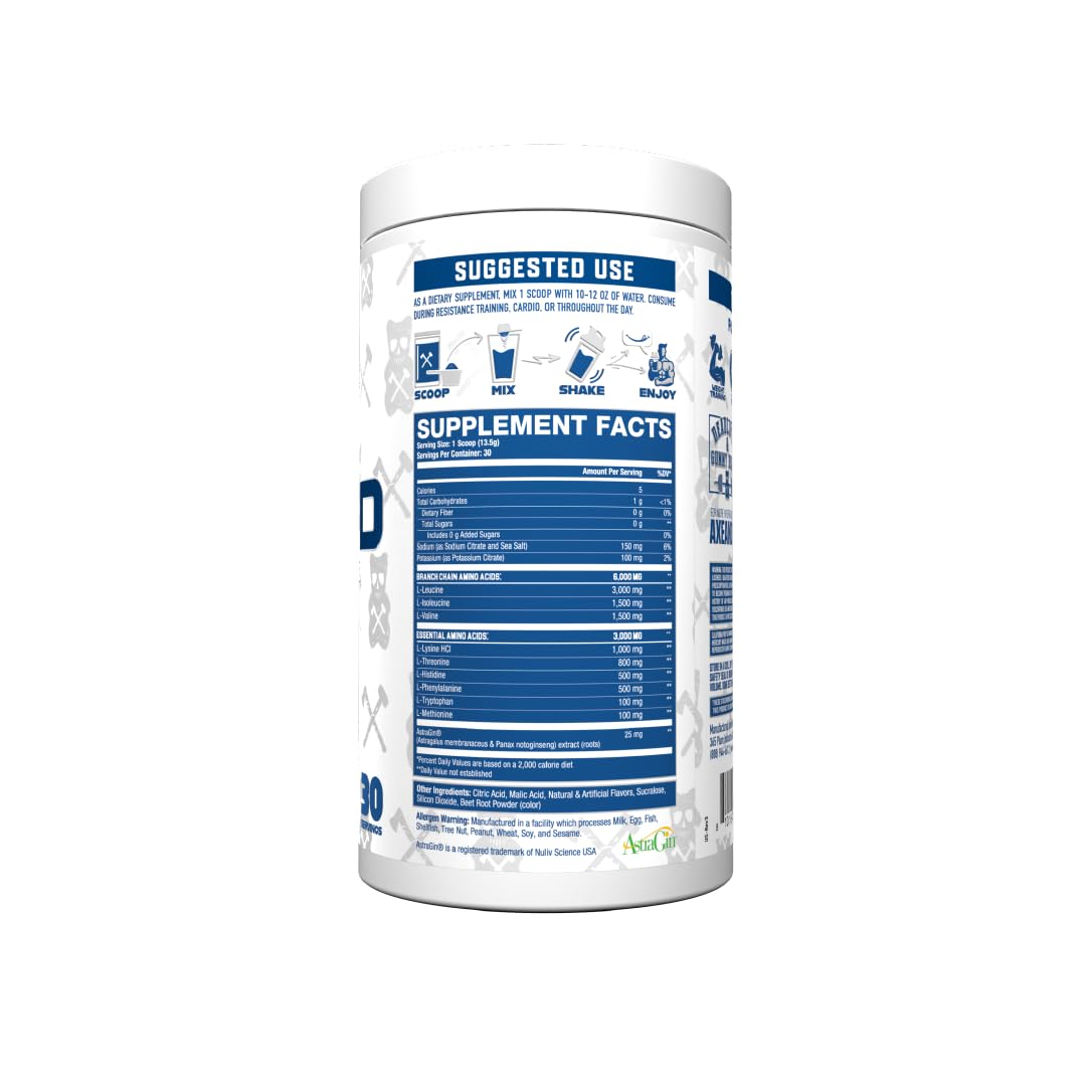 Close-up of The Grind powder with scoop highlighting vegan, stimulant-free formula and electrolyte blend