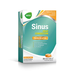 AXIV Sinus Head Congestion Relief bottle—fast, non-drowsy relief for daytime comfort.