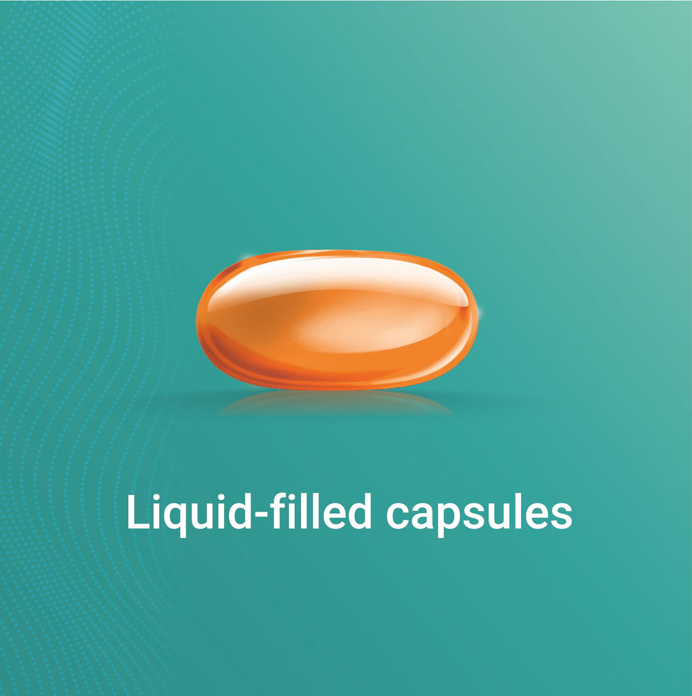 AXIV Sinus Head Congestion Relief open bottle—easy-to-swallow liquid-filled softgels.