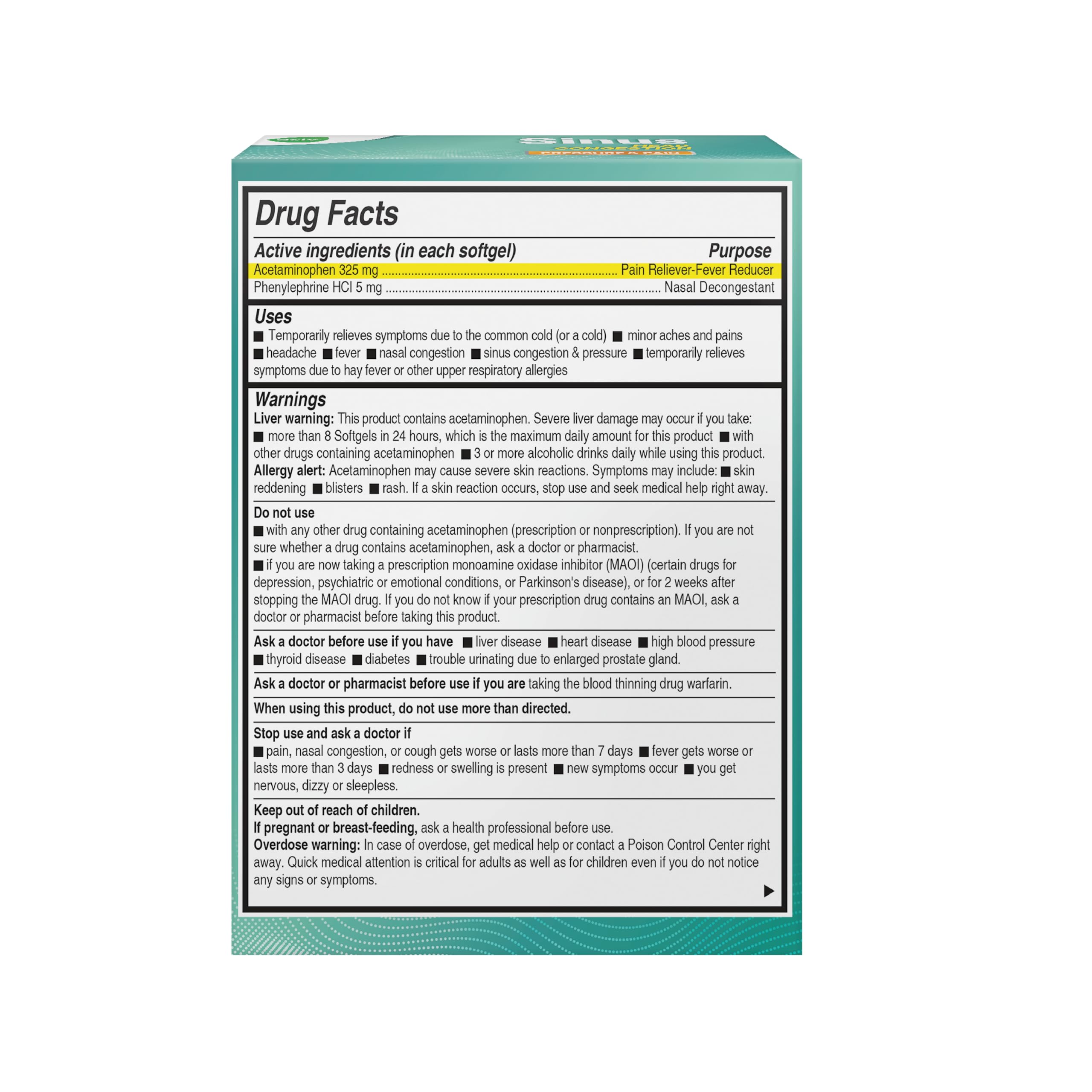 AXIV Sinus Head Congestion Relief softgels closeup—maximum strength support for sinus pressure.