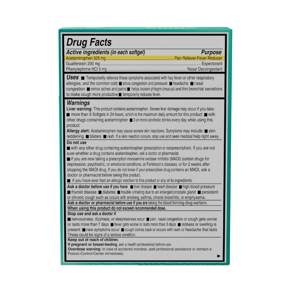 AXIV Sinus Severe Softgels close-up highlighting non-drowsy multi-symptom relief