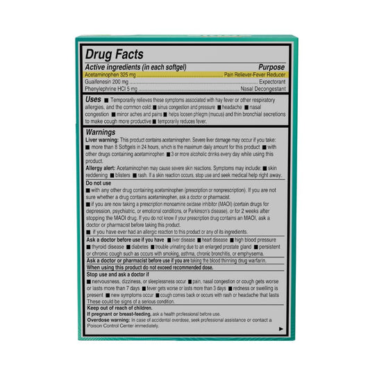 AXIV Sinus Severe Softgels close-up highlighting non-drowsy multi-symptom relief